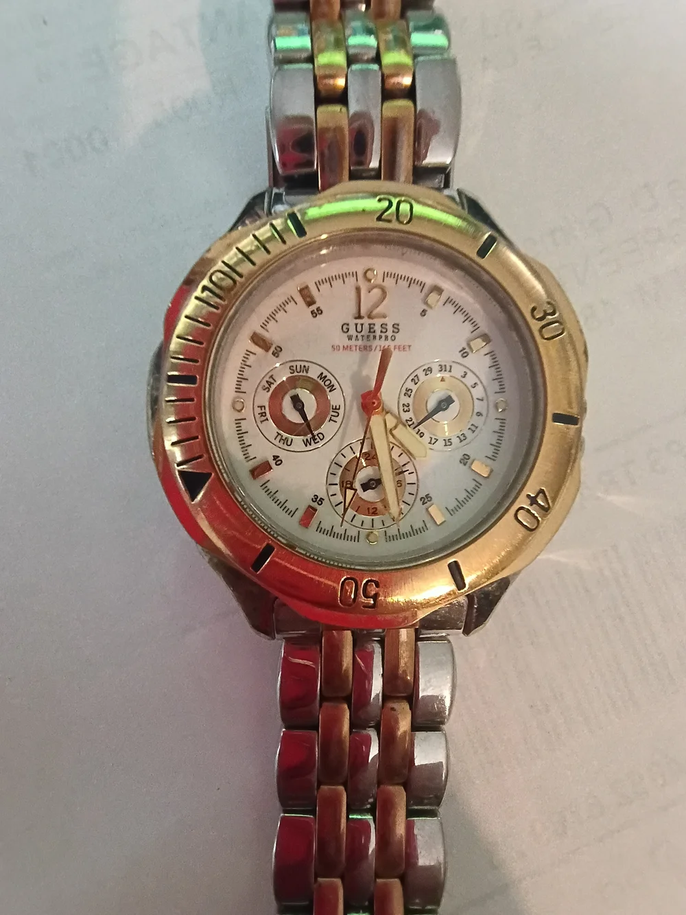 GUESS Two-Tone Gold and Silver Men's Chronograph Watch with White Dial